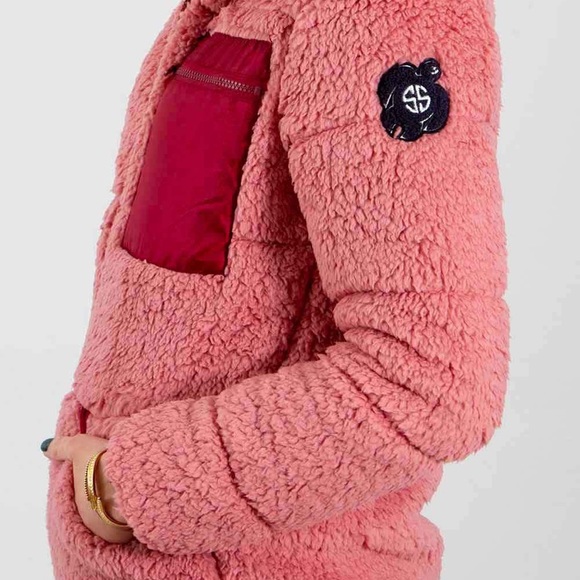 Simply Southern Pink Sherpa Puffer Full Zip Puffer Jacket NWT - Picture 2 of 5